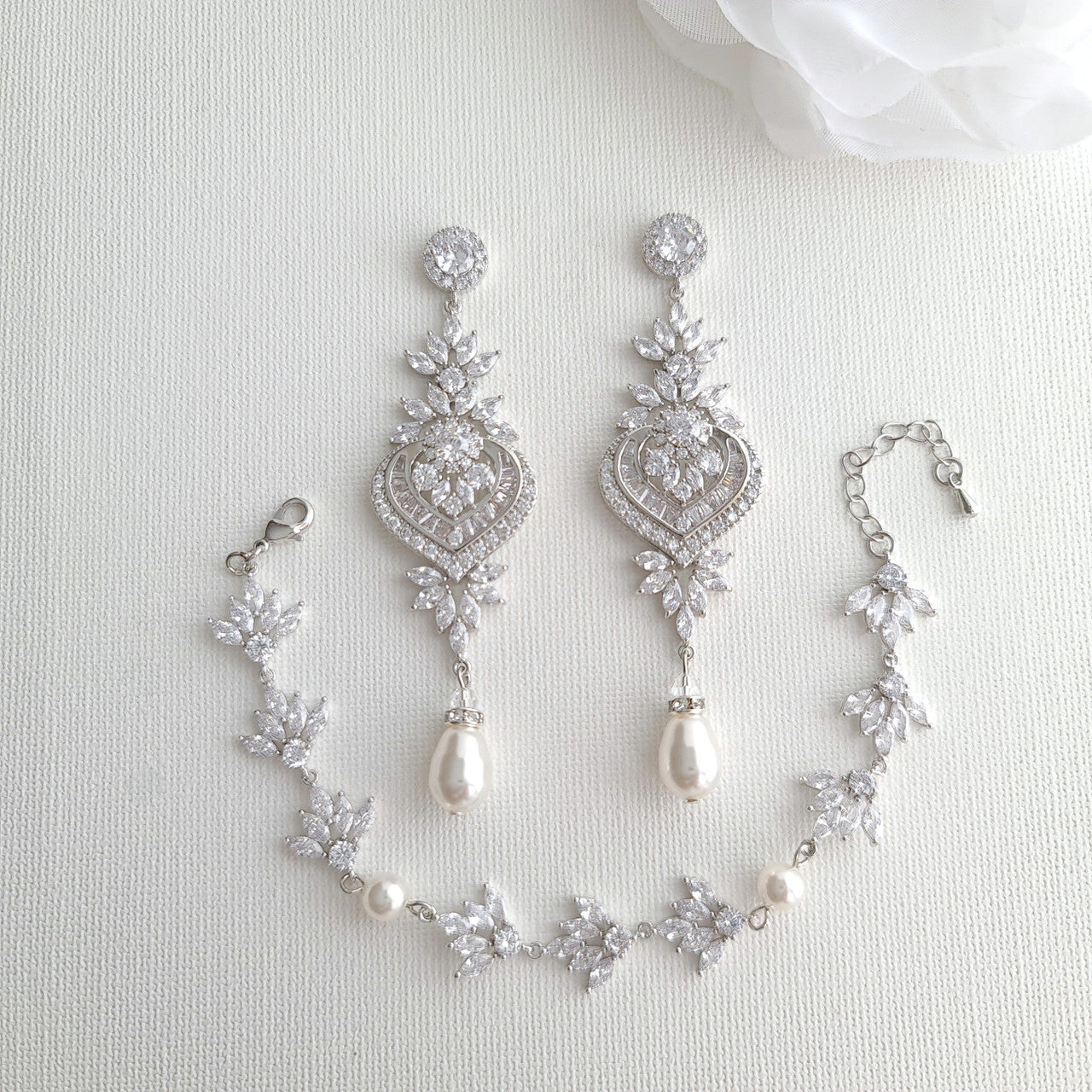 Bridal Statement Earrings and Bracelet Set- Rosa