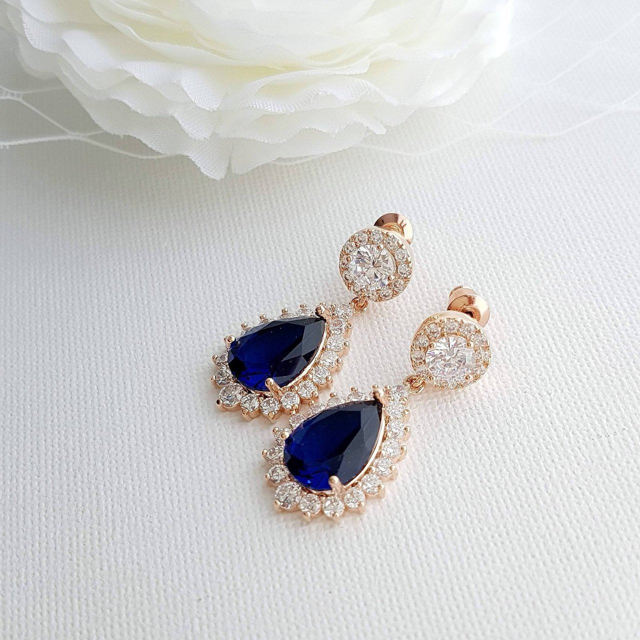 Blue Teardrop Earrings Rose Gold-Aoi
