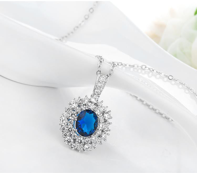 Sapphire Blue Oval Necklace Pendant- Indi