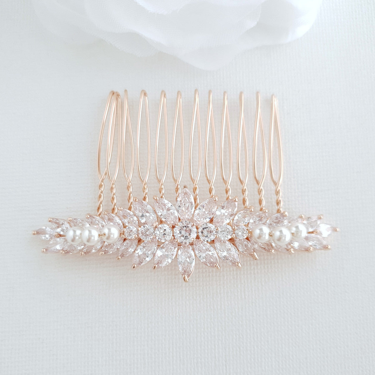 Marquise Hair Comb for Brides in Rose Gold-Giselle