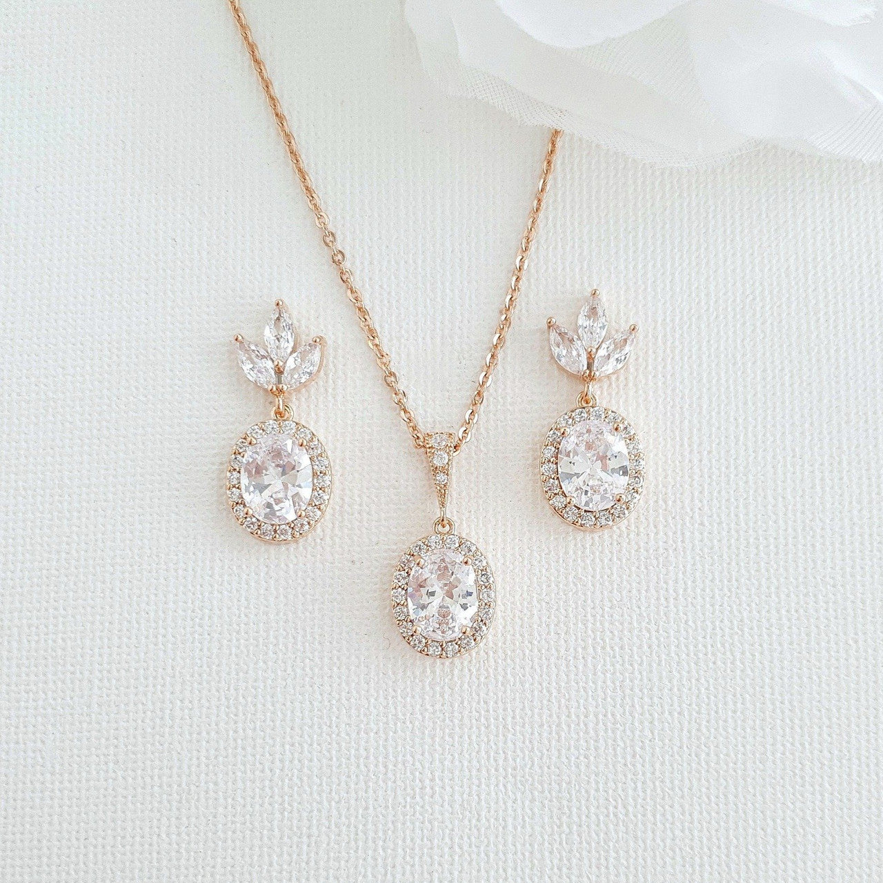 Small Earrings and Necklace Bridesmaid Jewelry Set- Emily