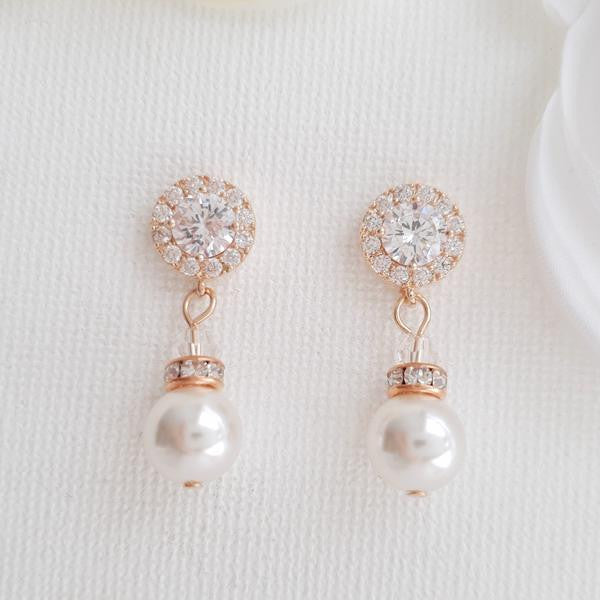 rose gold drop earrings with pearls