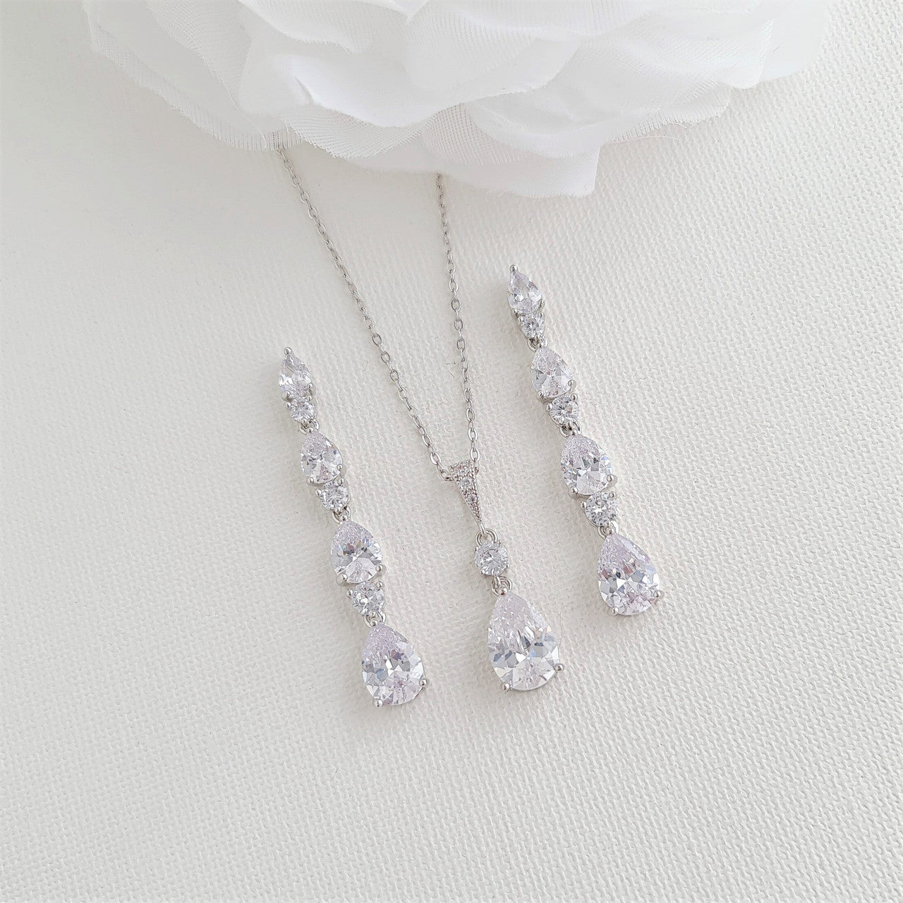 Silver Earrings and Necklace set for Weddings & Occasions, Brides & Women