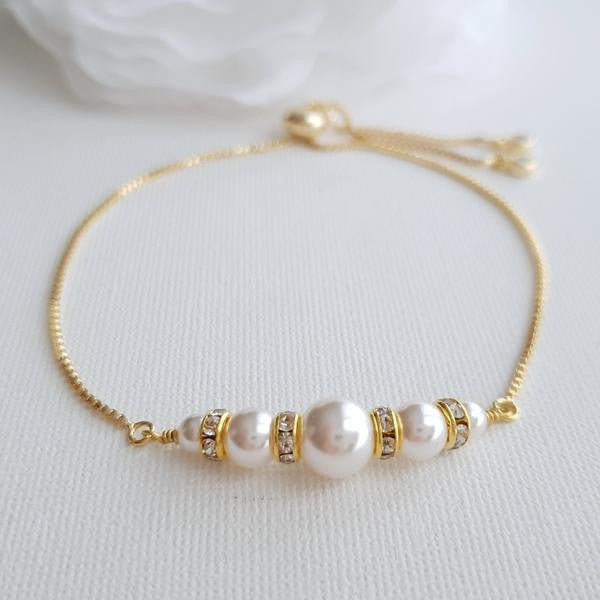 14K gold & Pearl Bracelet for Brides, Bridesmaids-Poetry Designs