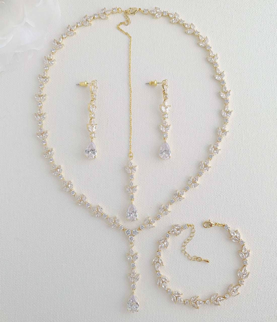 Jewellery Set for Brides in Rose Gold and Cubic Zirconia-Anya
