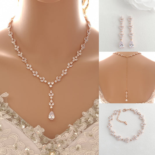 Jewellery Set for Brides in Rose Gold and Cubic Zirconia-Anya