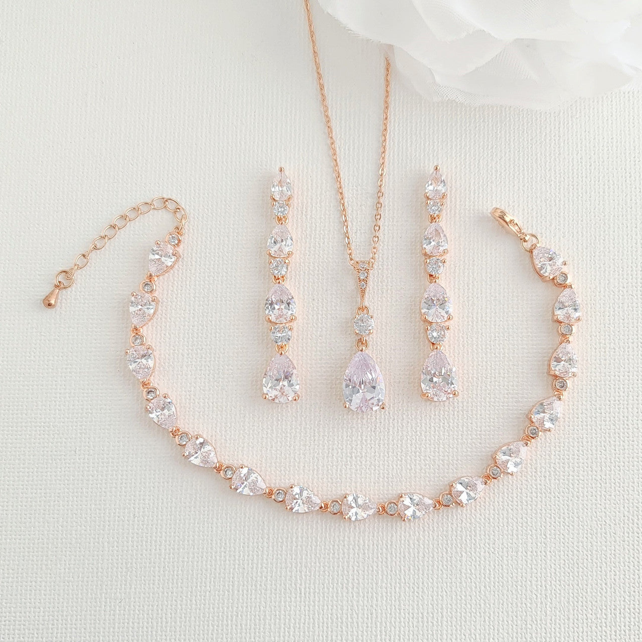 Slim Teardrop Jewelry Set for Brides- Hazel