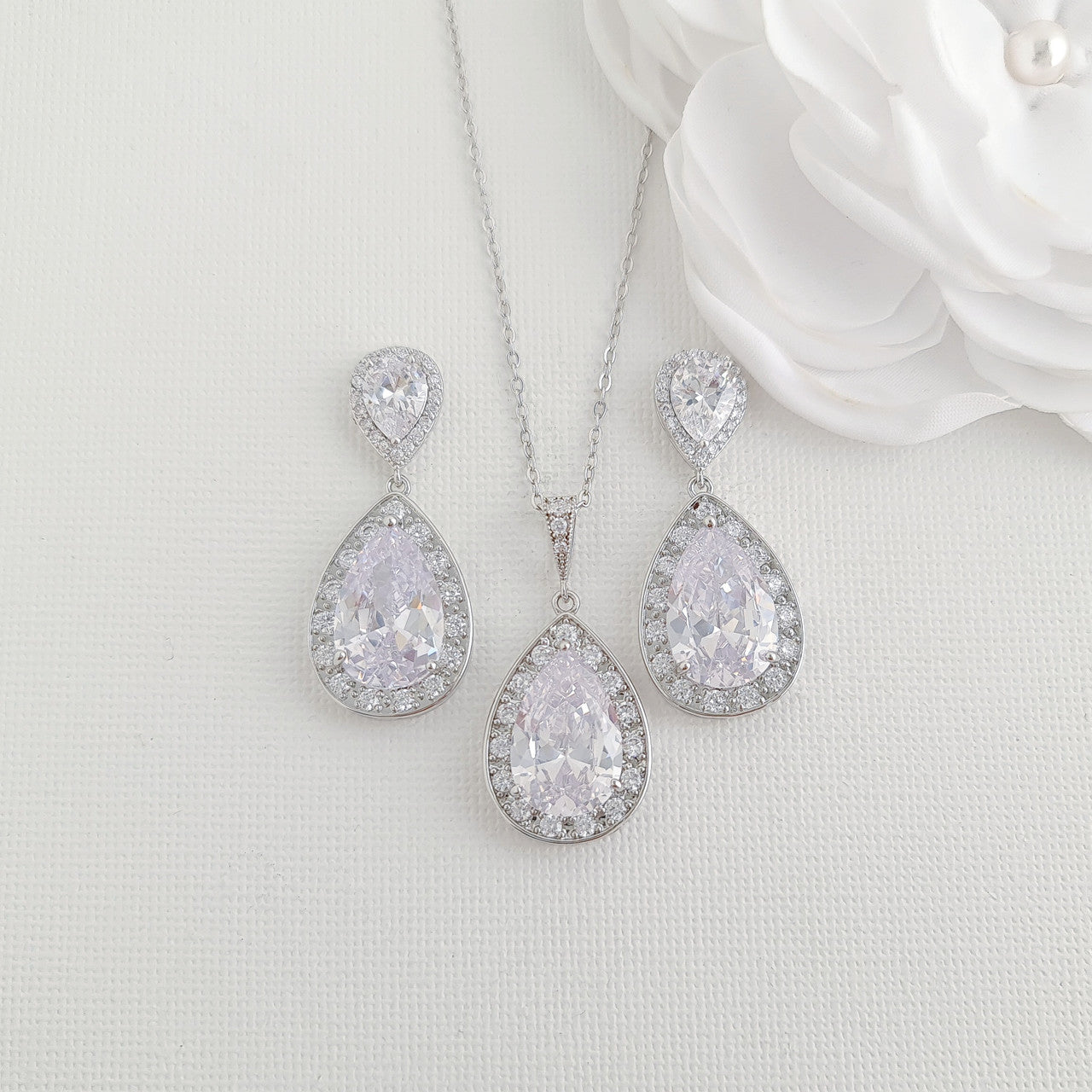 Teardrop Necklace and Earrings Wedding Jewellery Set- Evelyn