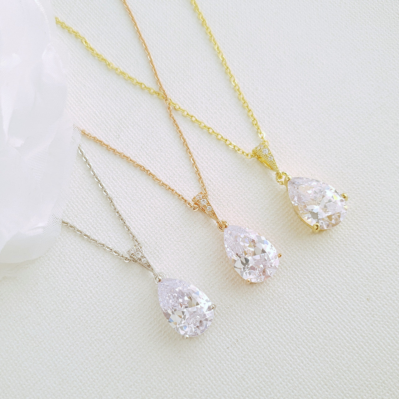 Clear Cubic Zirconia Teardrop Necklace-Clara