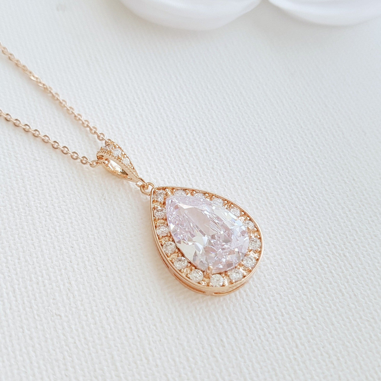 Rose Gold Teardrop Necklace for the Wedding Jewellery Set- Poetry Designs