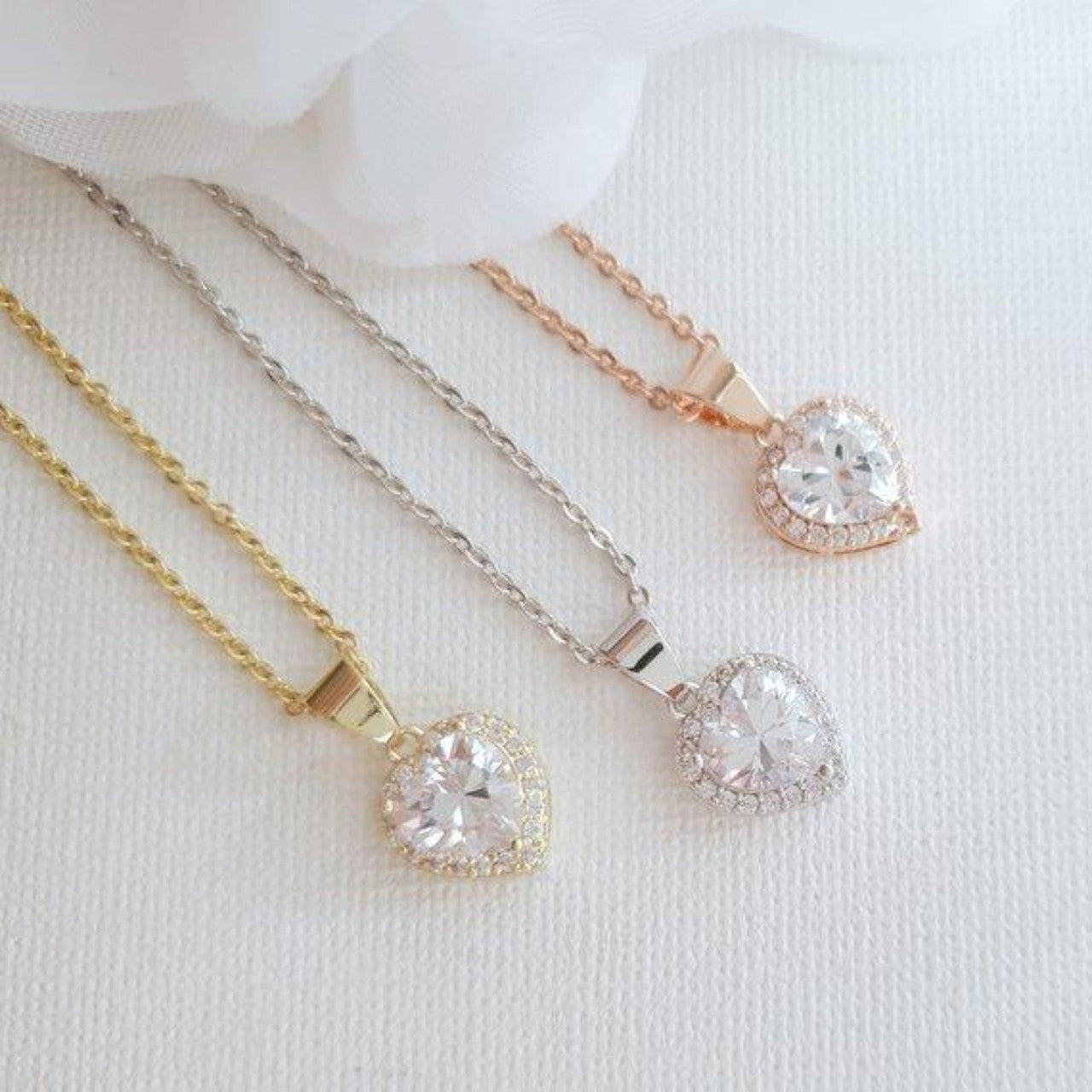 Rose Gold Bridesmaids Jewelry Set with Heart Stud Earrings & Necklace-Diana