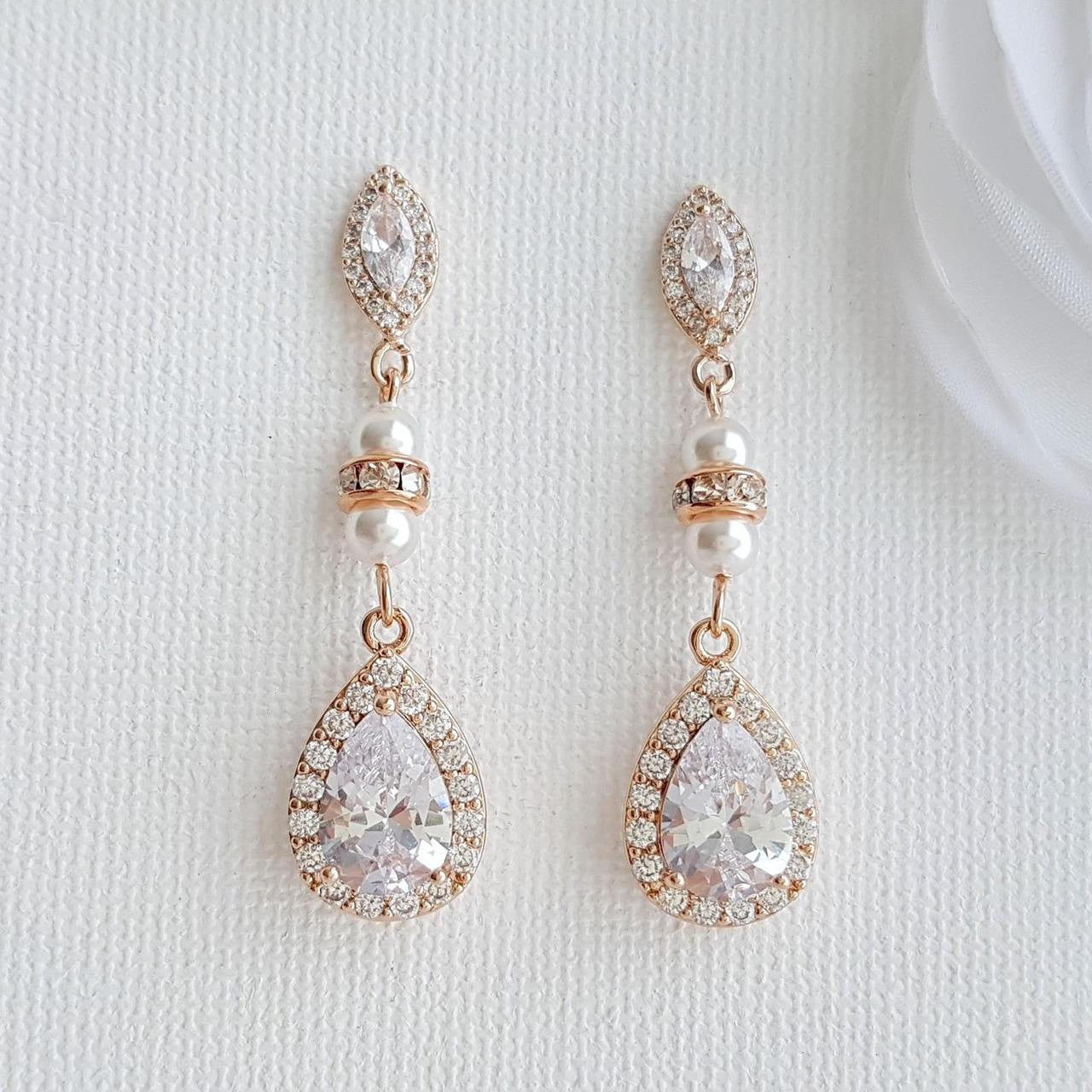 Rose Gold Drop Earrings for Bridesmaids & Weddings-Ella