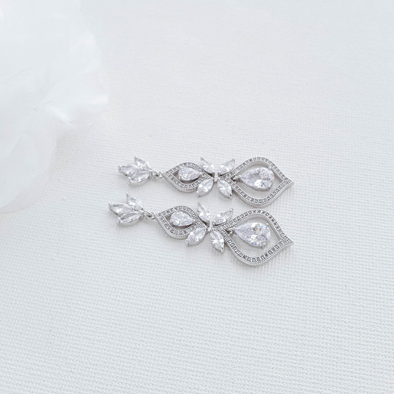 Crystal Teardrop Wedding Earrings for Brides Silver- Meghan