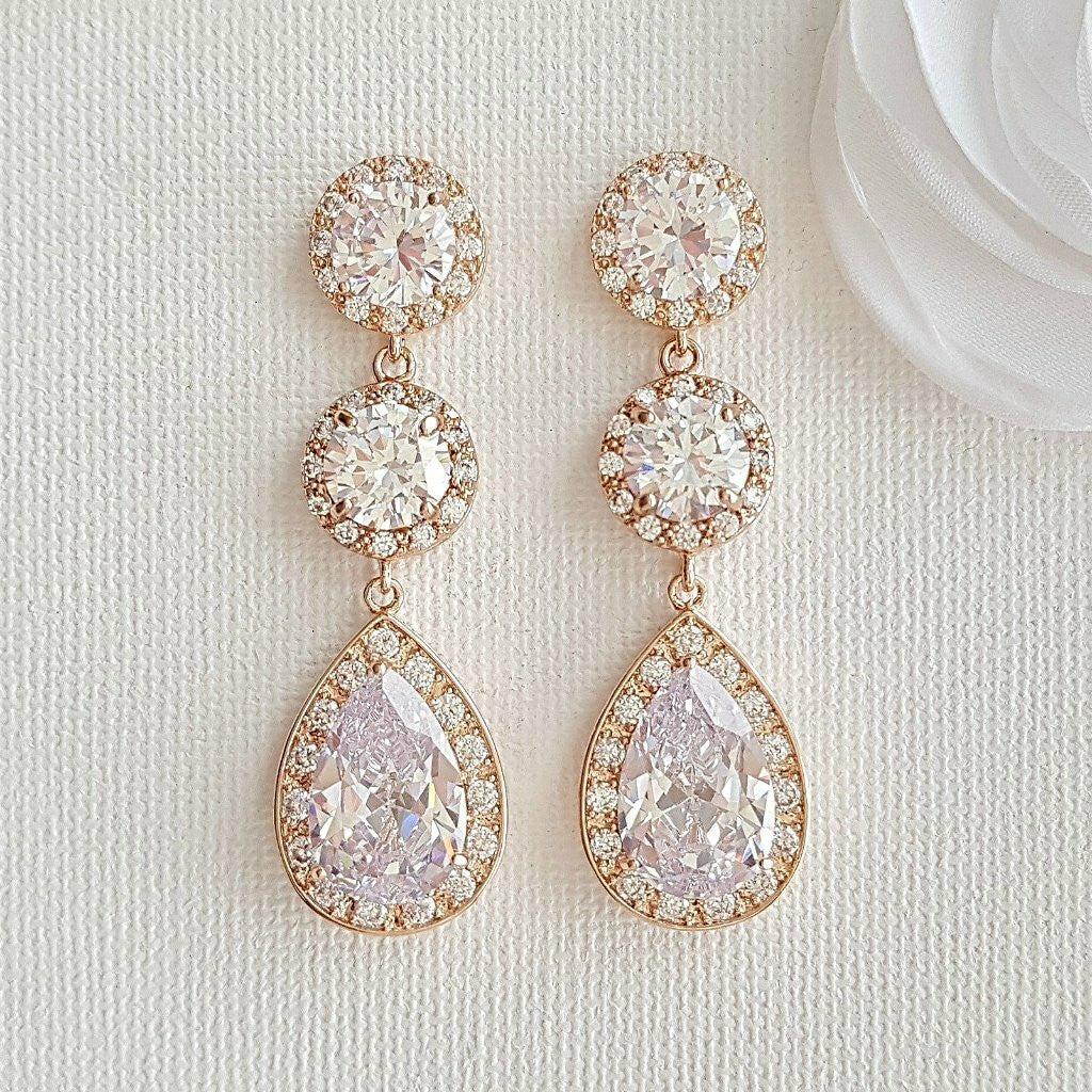 Cubic Zirconia Gold Earrings-Evita