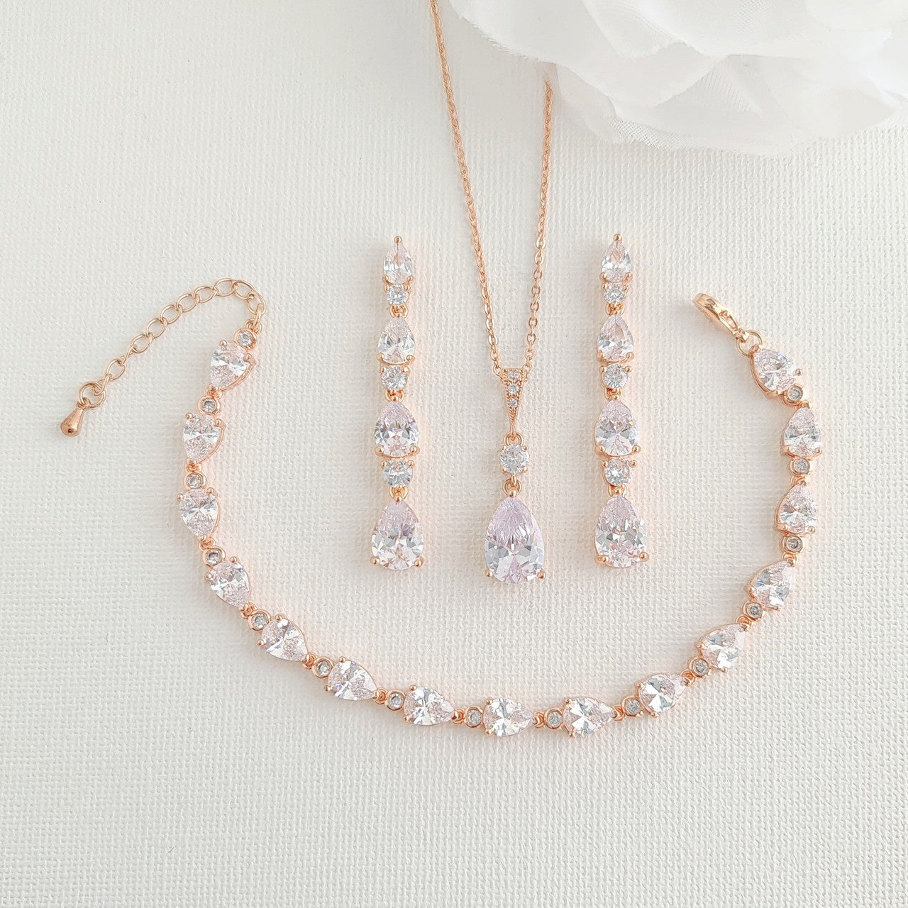 Jewelry Set in Rose Gold for Wedding with Small Teardrops -Hazel