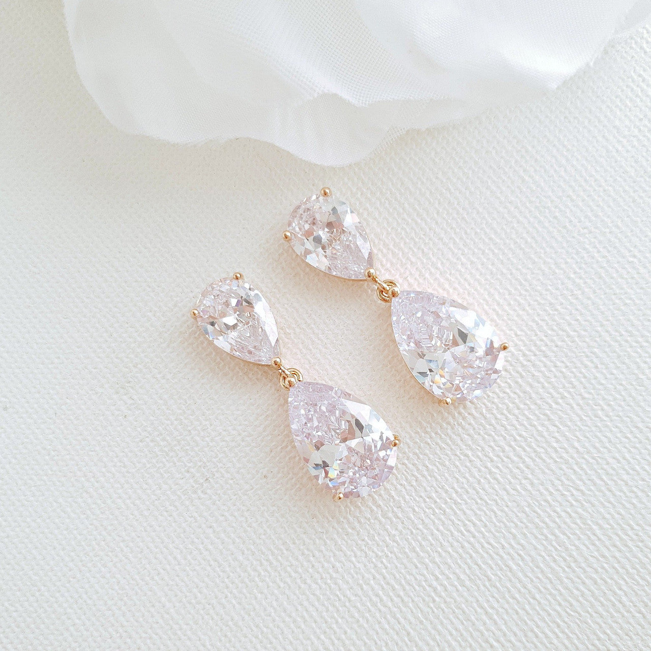 Small Pear Shaped Gold Wedding Earrings-Clara