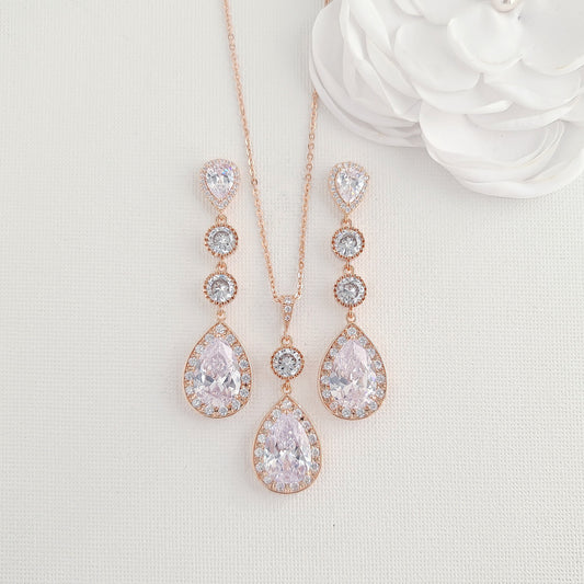 Rose Gold Long Earrings Set for Wedding-Evana