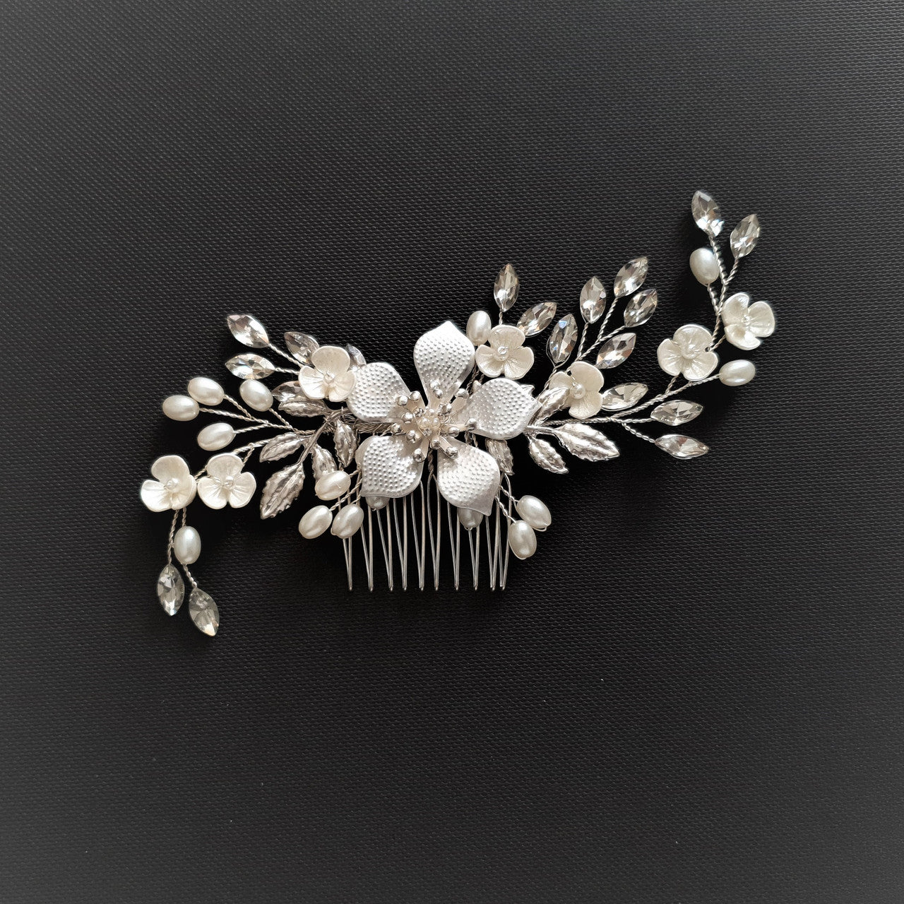 Jewelled Rose Gold Bridal Hair Comb with Pearl & Crystal Leaves-Freya