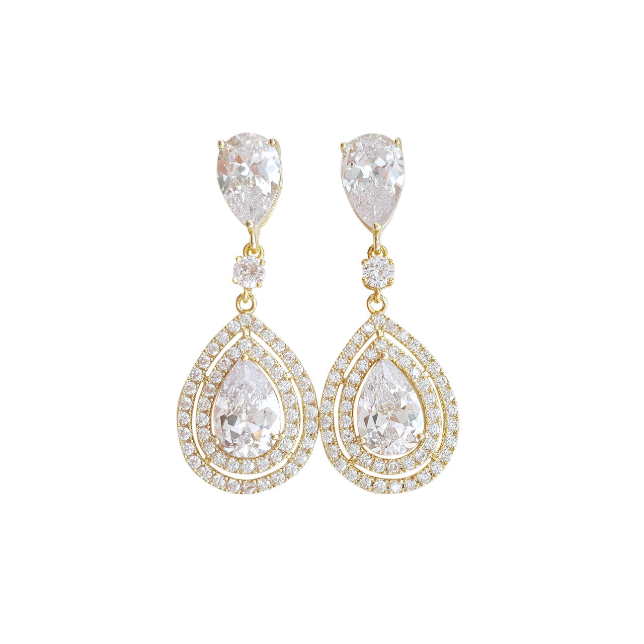 Gold Crystal Teardrop Earrings for Weddings- Joni