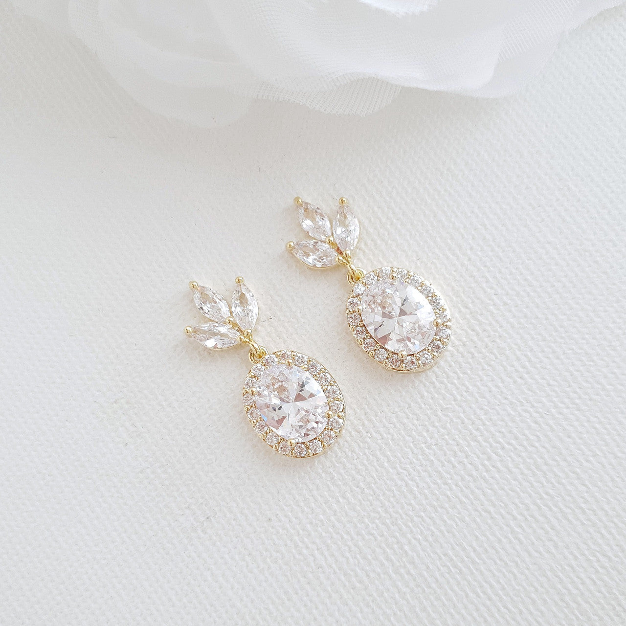 Small Bridal Earrings With Oval Crystals & Rose Gold- Emily