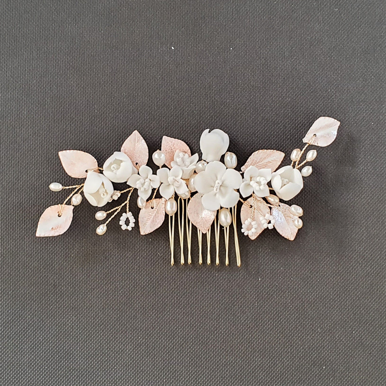 Small Flower and Leaf Hair Comb Silver-Fairy