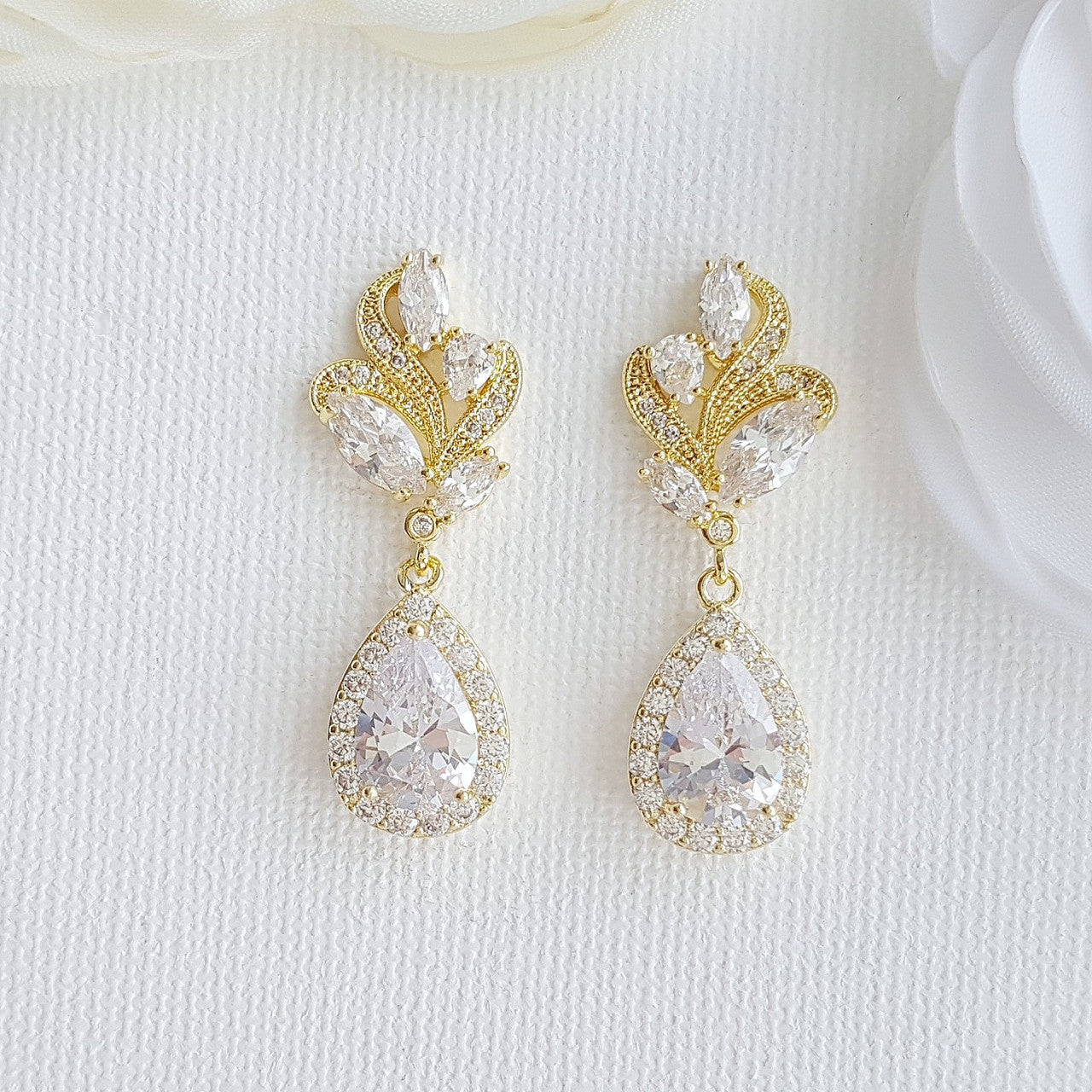 Clear Crystal Drop Earrings for Wedding Silver-Wavy