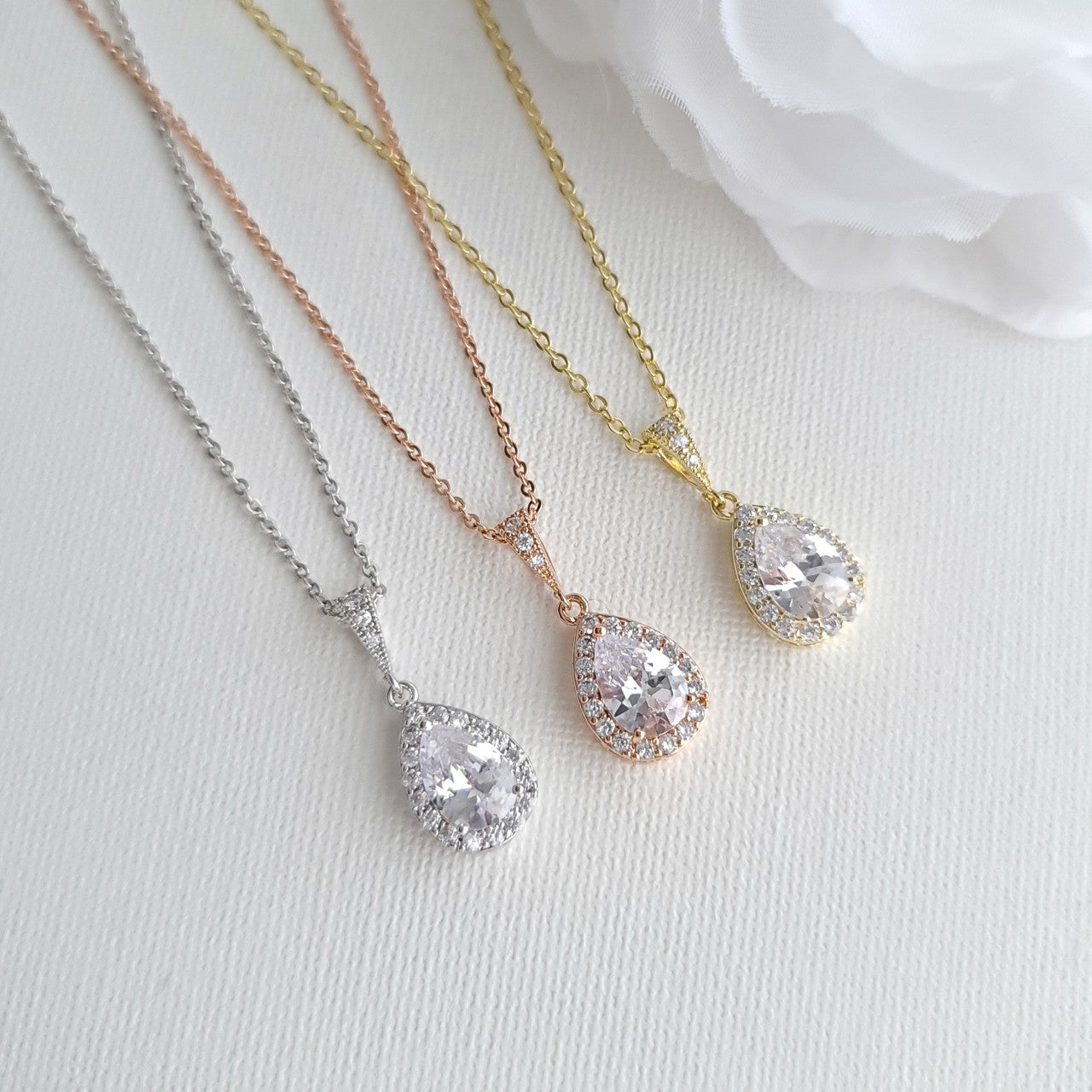 Rose Gold Necklace with Small Teardrop Pendant-Emma