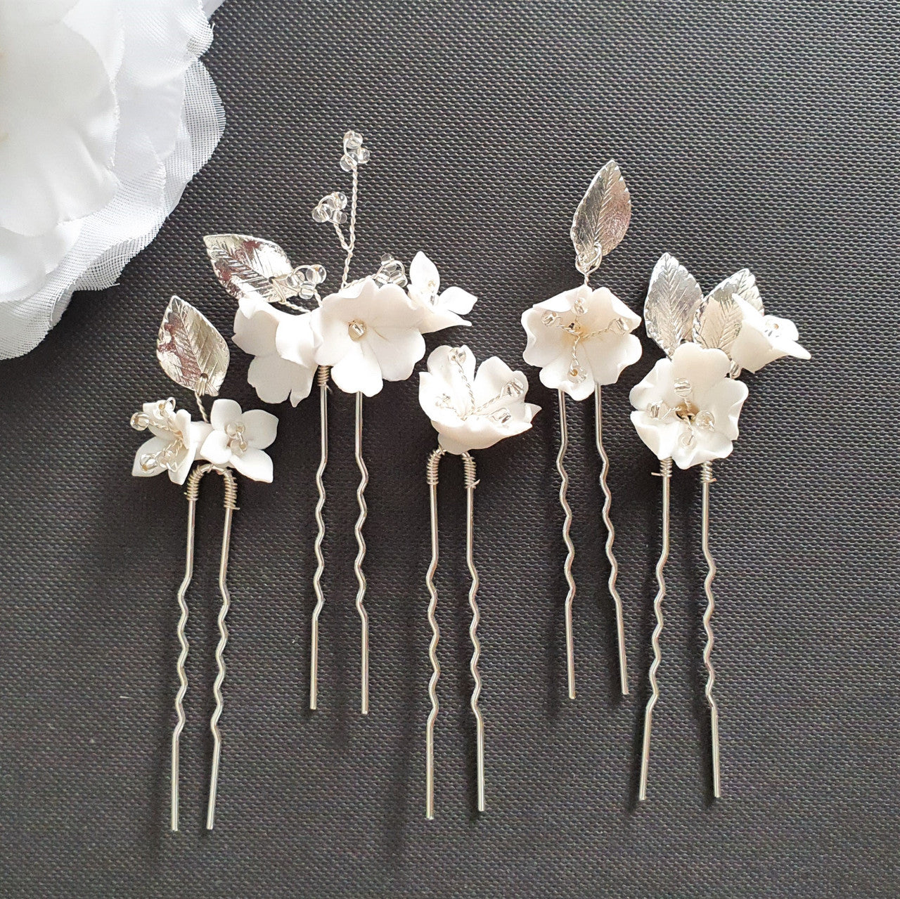 Rose clay flower bridal hair pins - Romantic rose bridal hair pin - Style  #2176 | Twigs & Honey ®, LLC