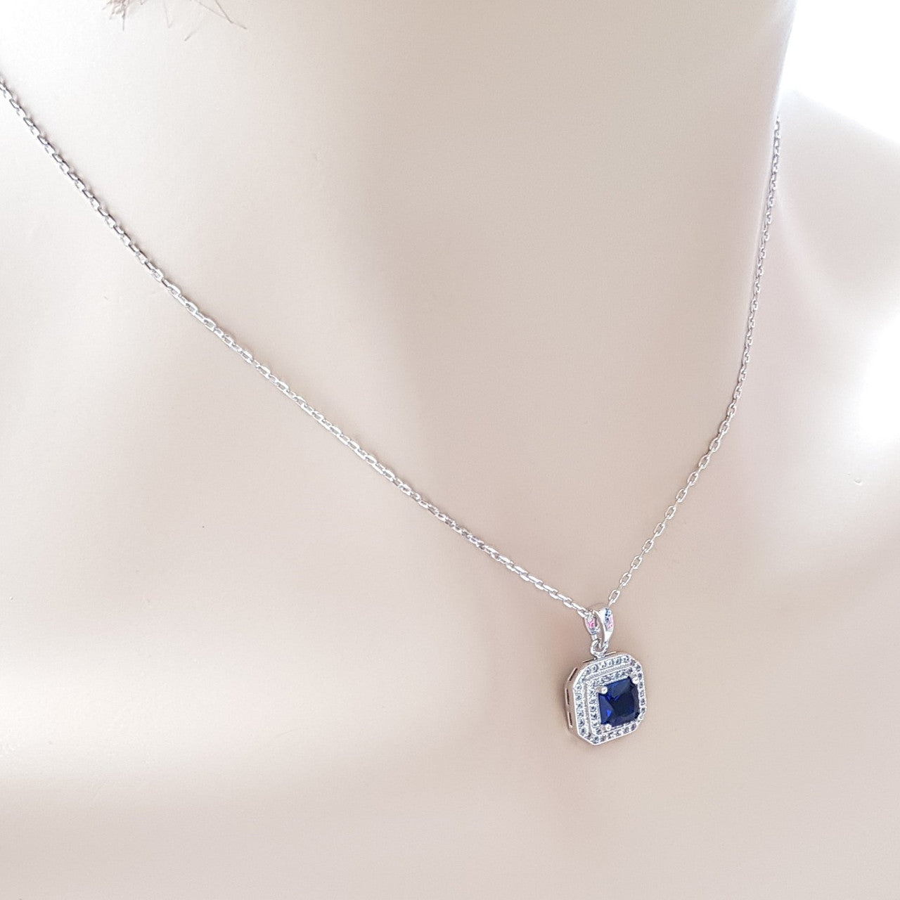 Blue Sapphire Cubic Zirconia Necklace Pendant- Quad Blue