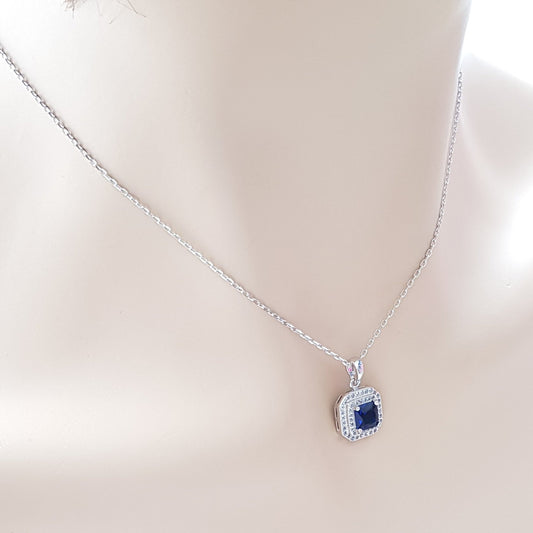 Blue Sapphire Cubic Zirconia Necklace Pendant- Quad Blue