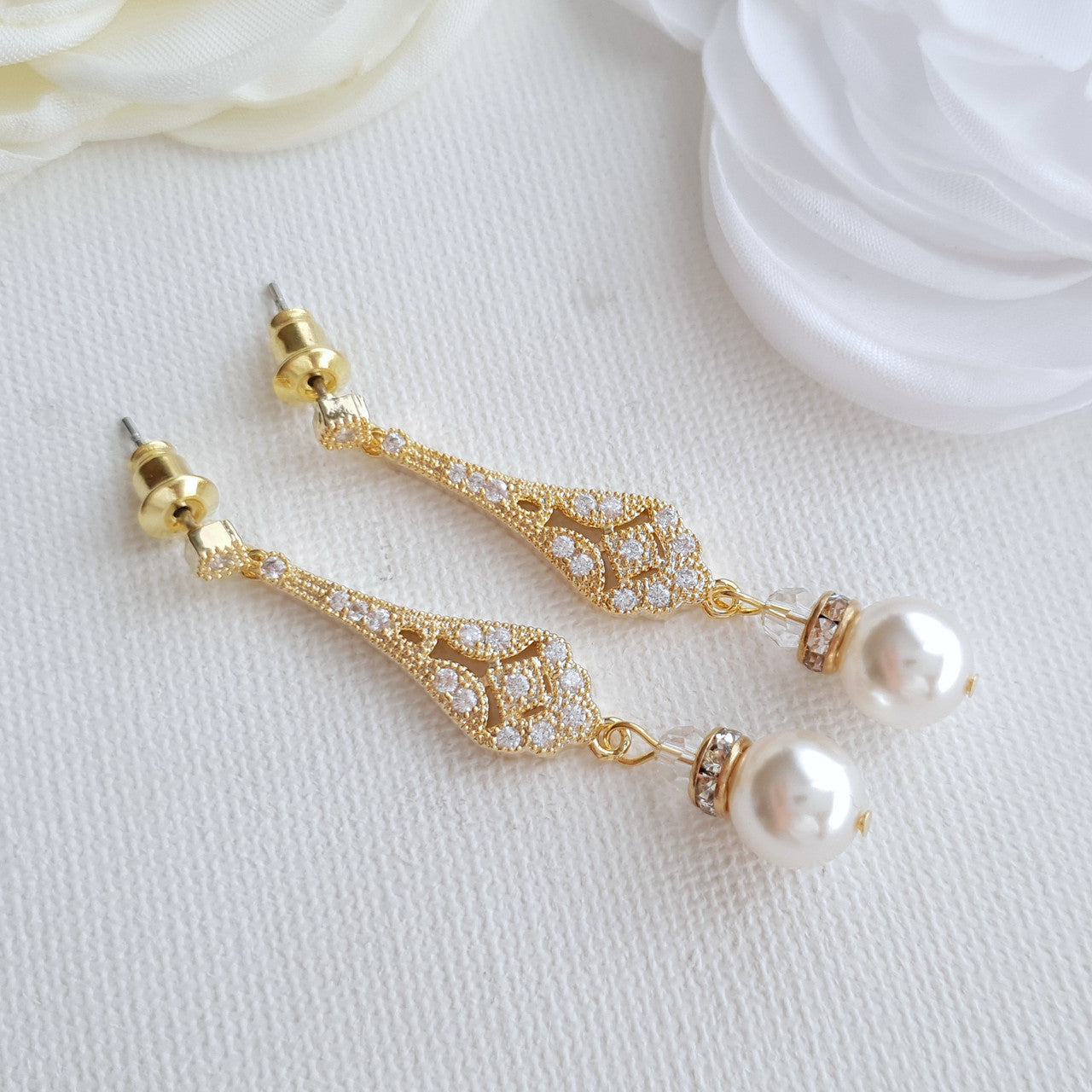 Vintage Style Rose Gold Bridal Earrings-Lisa