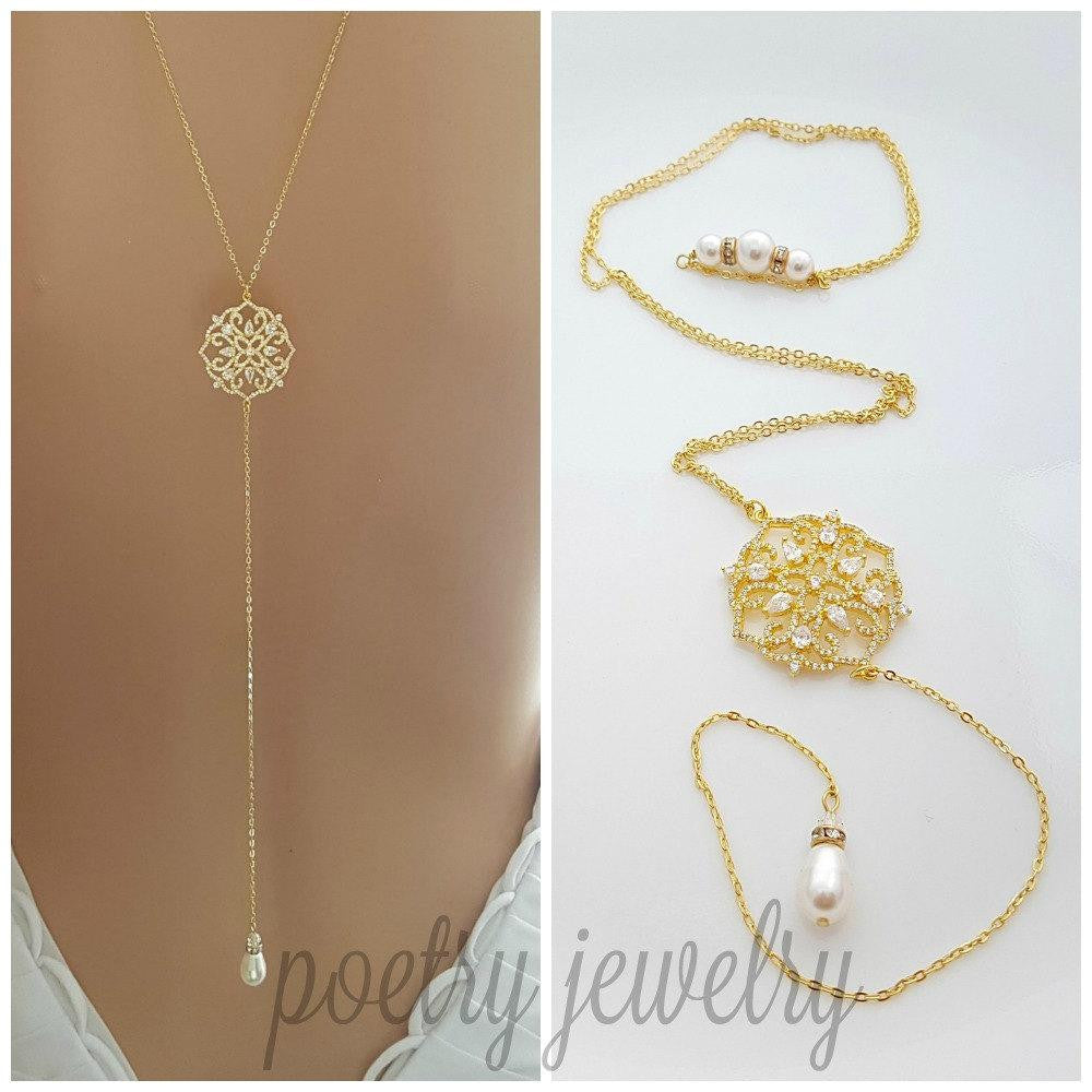 Gold Backless Necklace for Weddings- Sadie