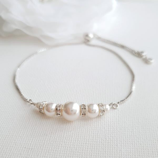 Silver pearl bridal bracelet with White or Cream  Pearls- Poetry Designs