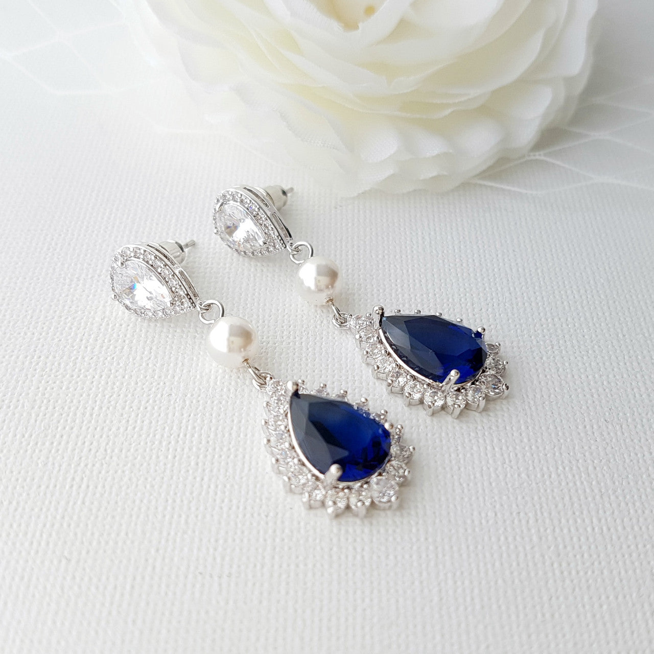 Sapphire Blue Drop Earrings Rose Gold- Aoi
