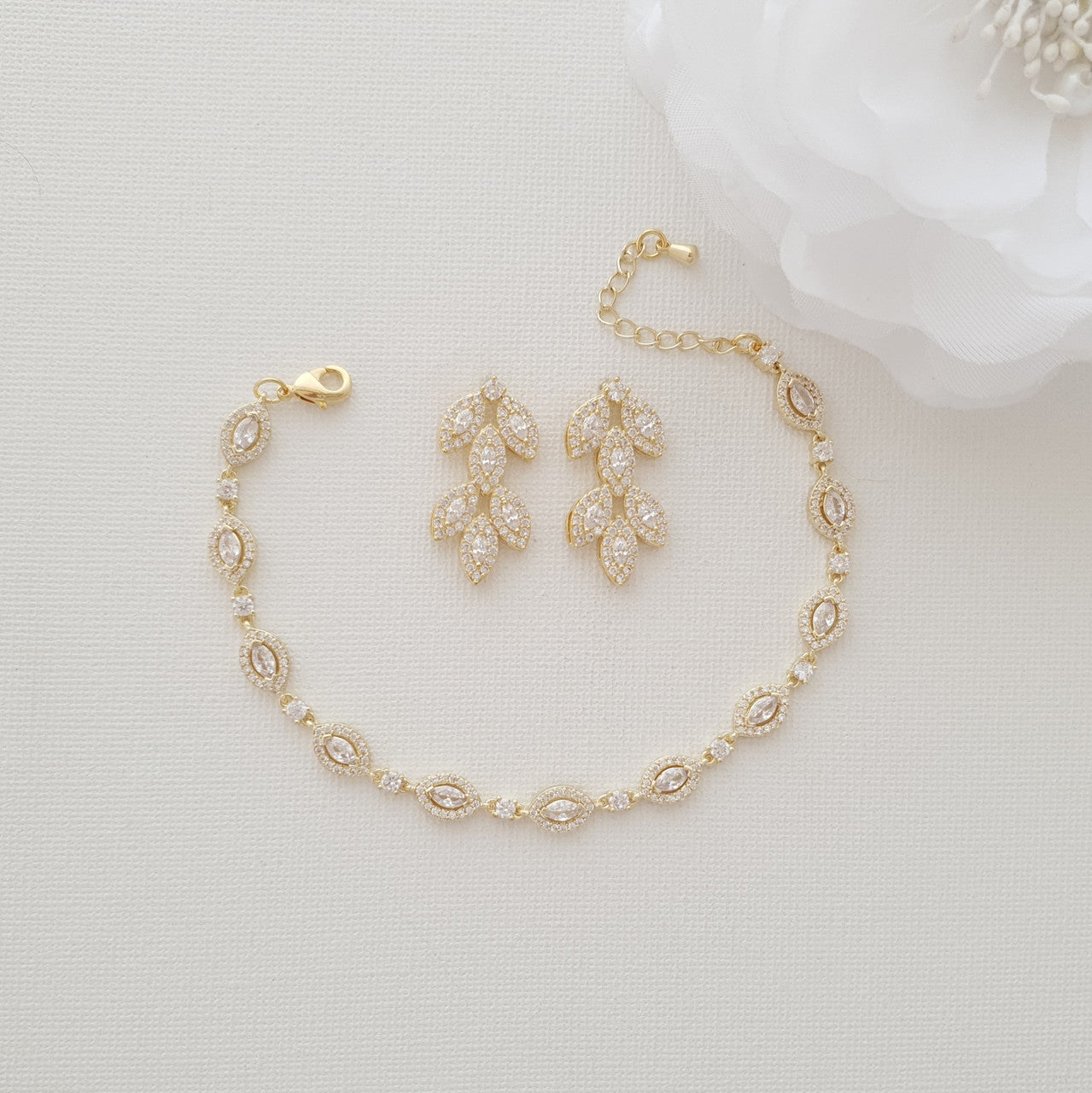 Bridal Jewellery Bracelet and Earrings Set-Abby