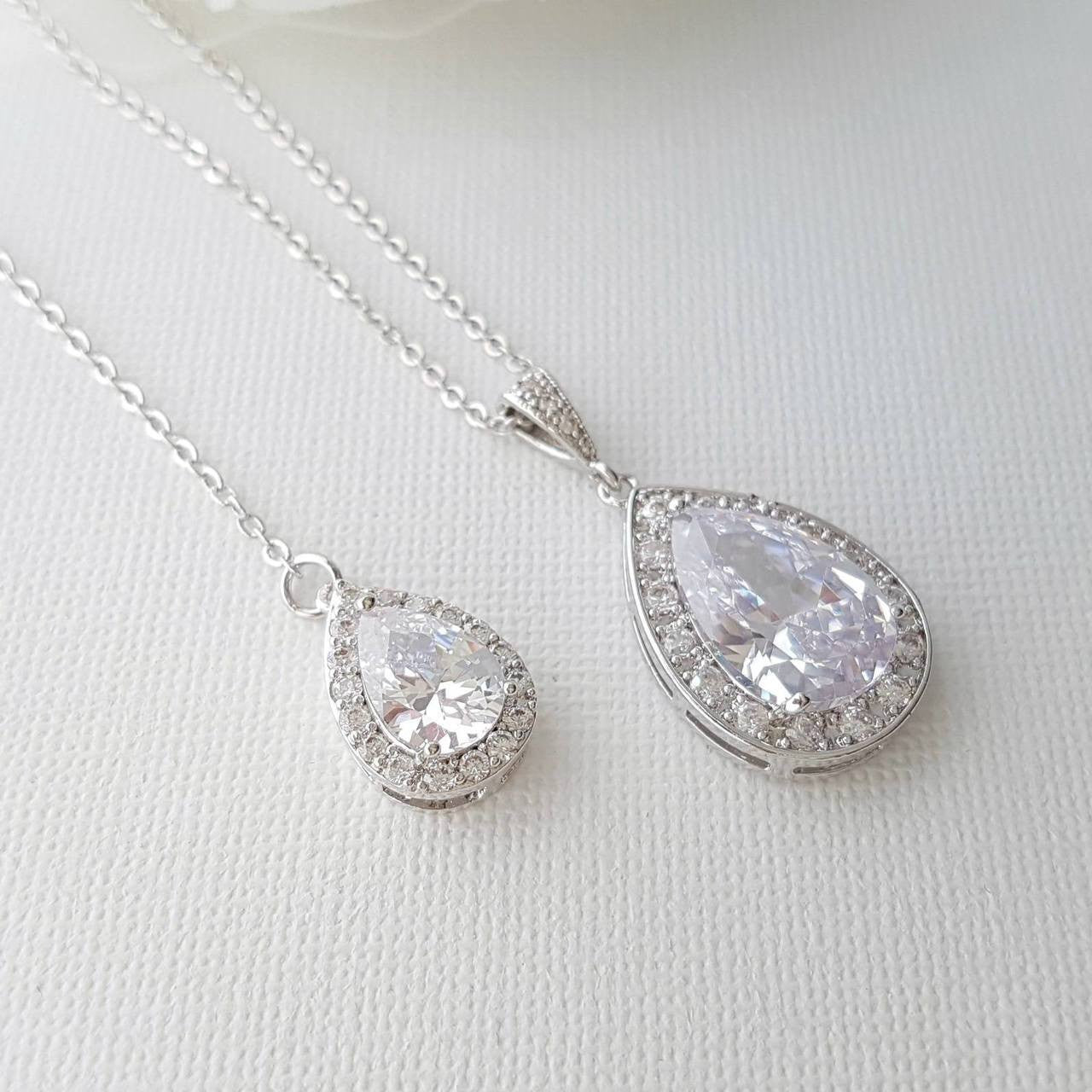 Simple Teardrop Back Necklace for Weddings-Evelyn