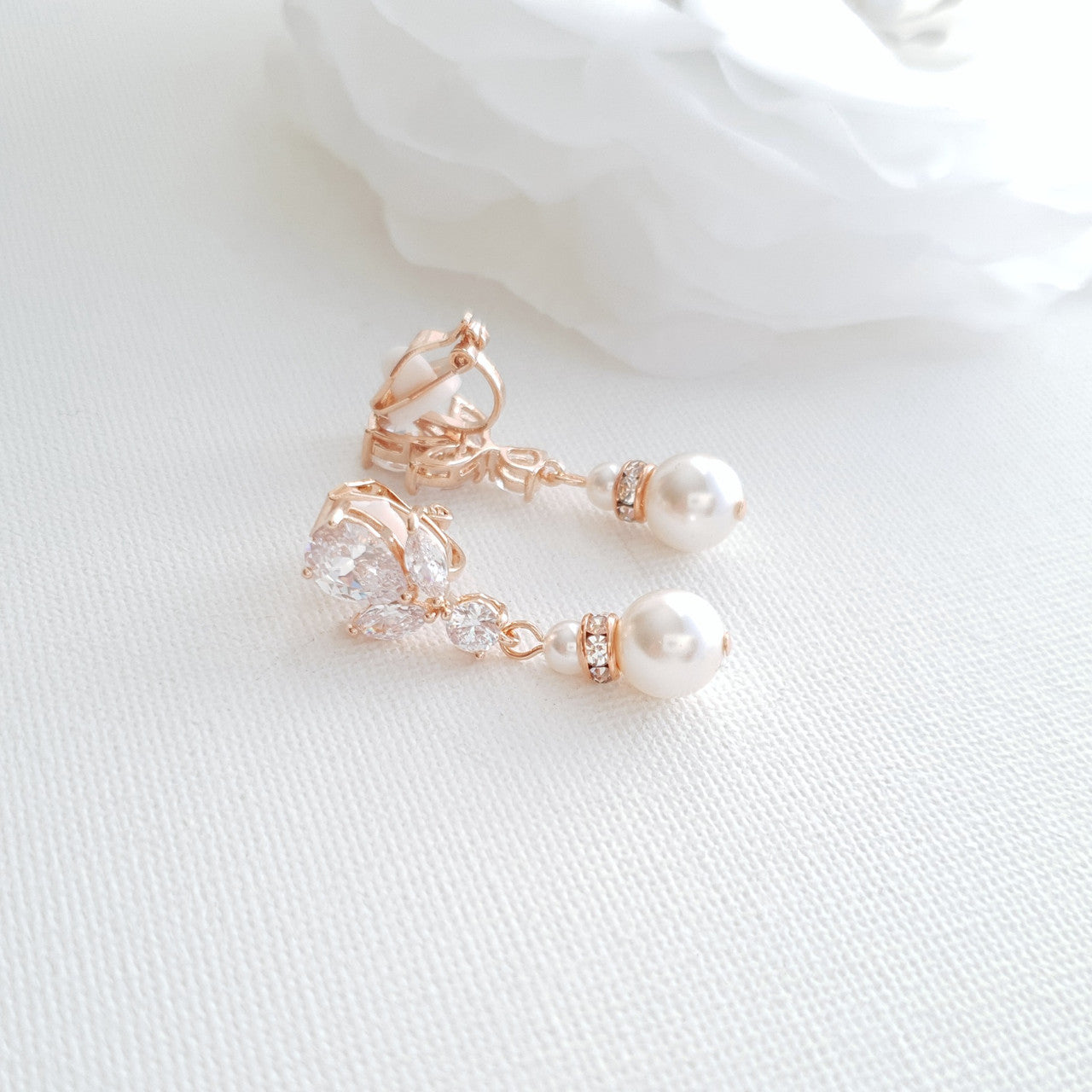 Dainty Pearl Drop Clip On Earrings-Nicole