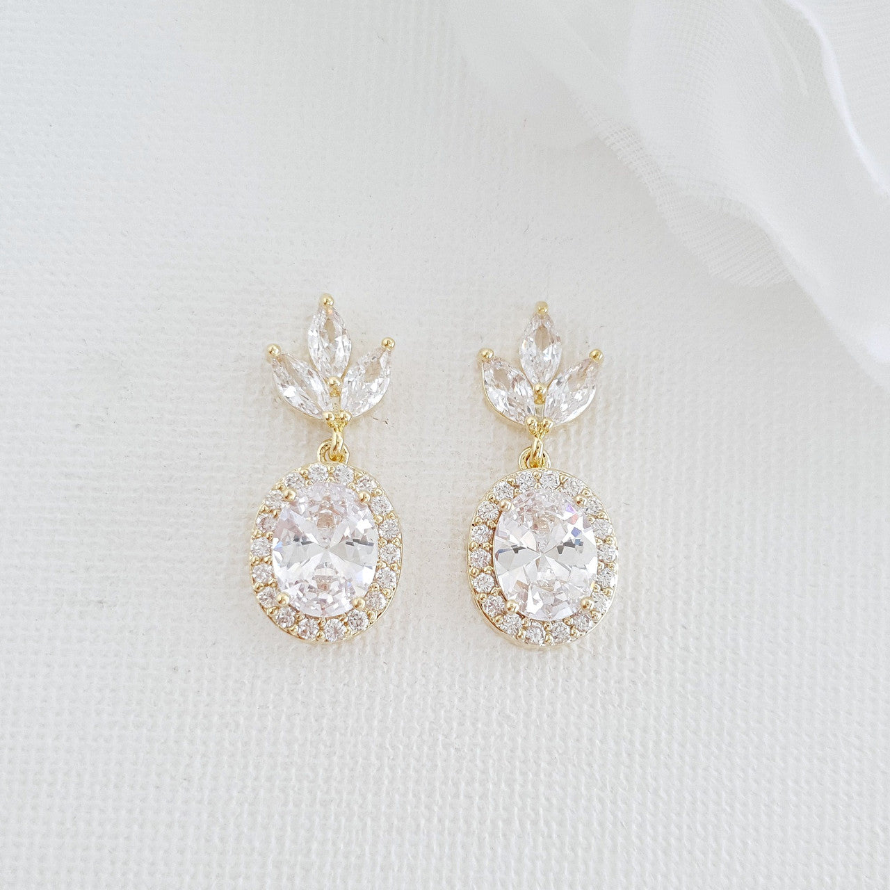 Small Bridal Earrings With Oval Crystals & Rose Gold- Emily
