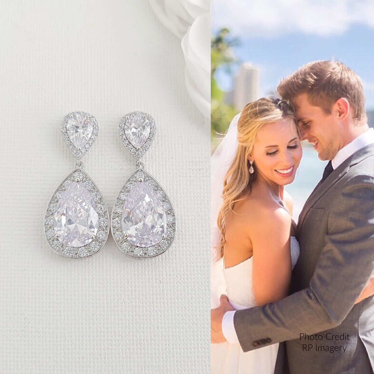 Wedding Earrings in Crystal Teardrops for Brides- Evelyn