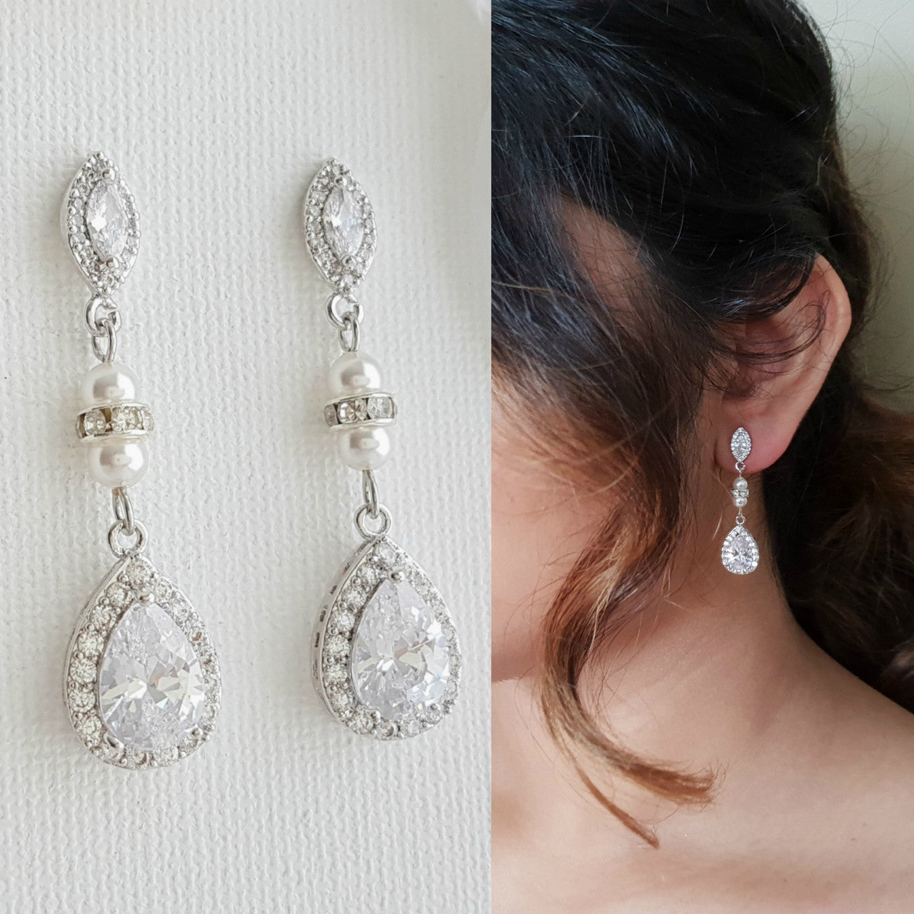 Rose Gold Drop Earrings for Bridesmaids & Weddings-Ella