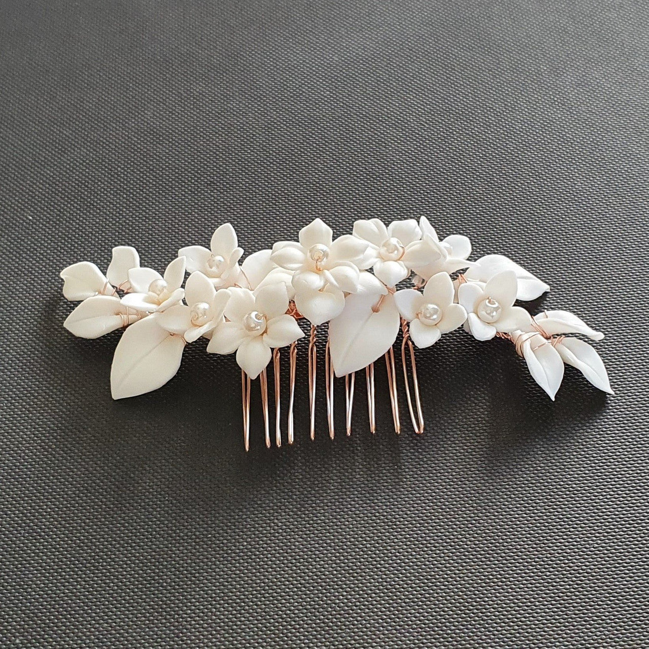 Floral Hair Comb For Brides in Rose Gold- Snow Drops