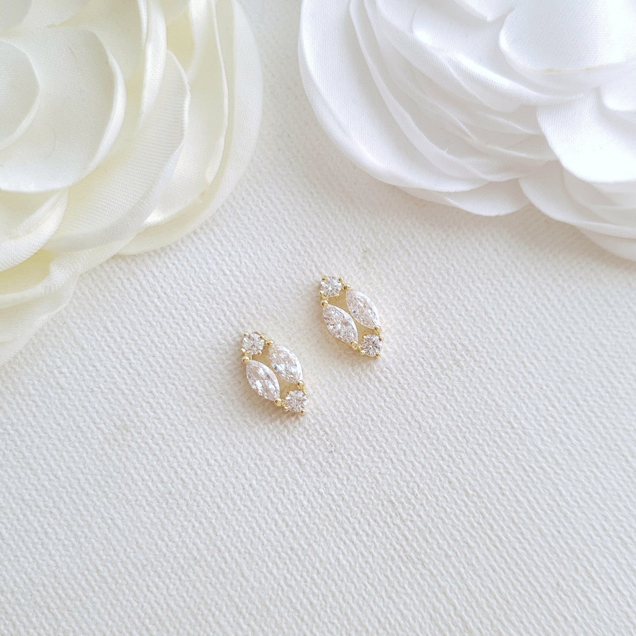 14K Gold Plated Diamond Shaped Stud Earrings-Hayley