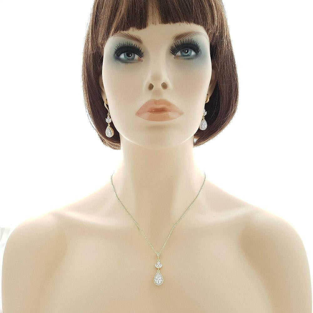 Gold Dangle Teardrop Bridal Earrings Gold Wedding Earrings Cubic Zirconia Gold Crystal Drop Earrings, Lotus Earrings