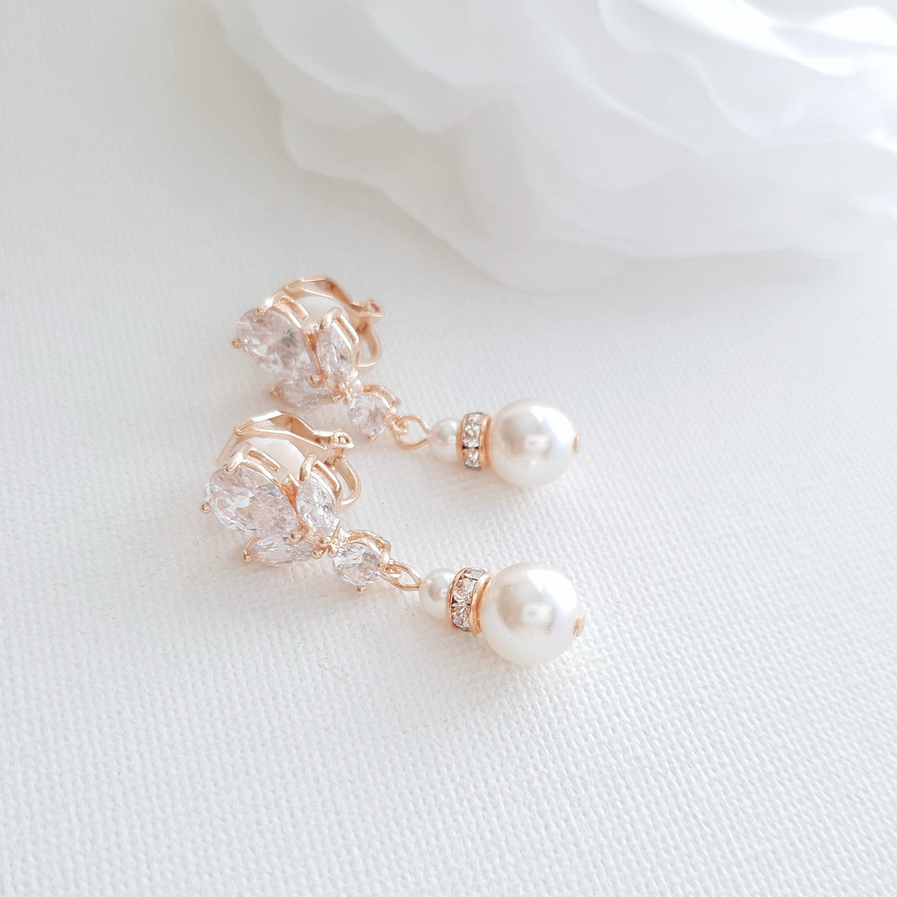 Dainty Pearl Drop Clip On Earrings-Nicole