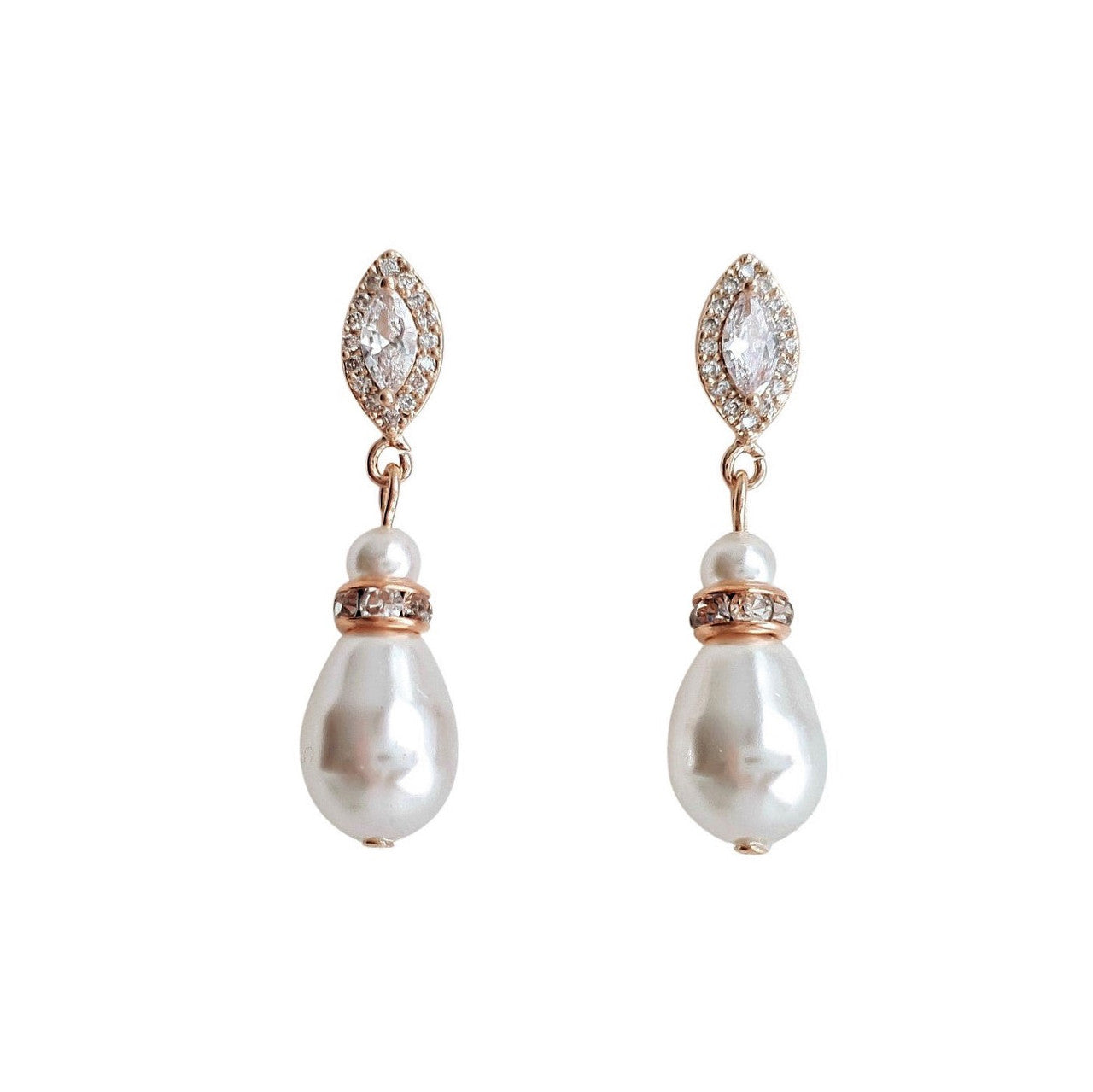 Gold Teardrop Pearl Earrings for Weddings- Ella