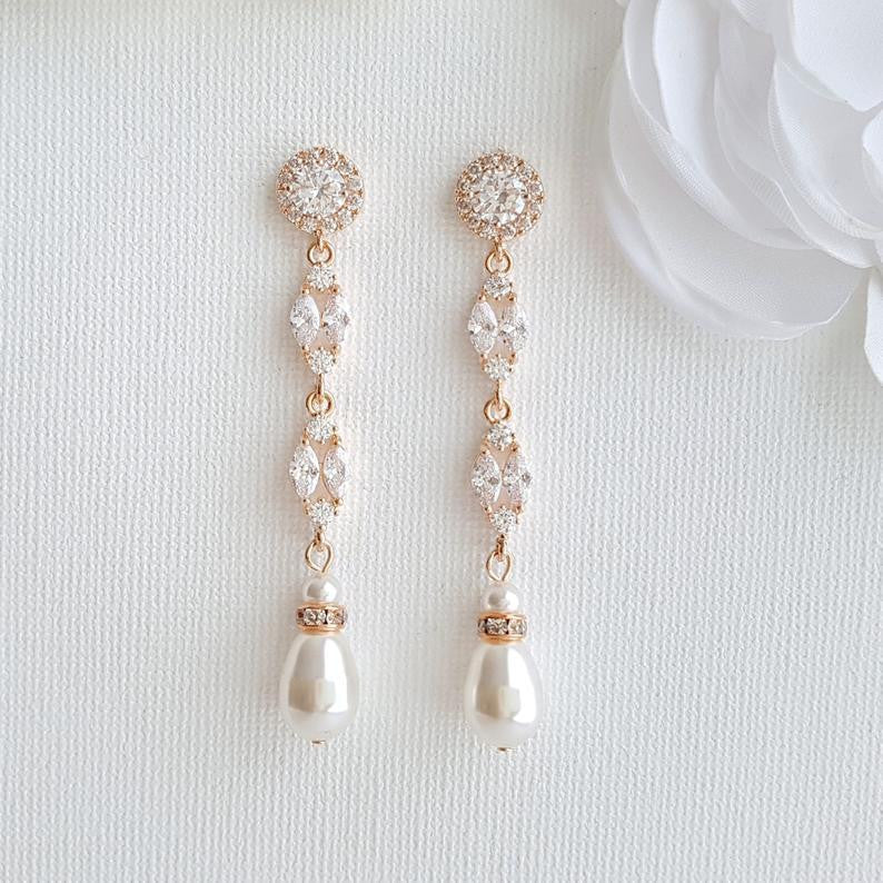 Gold Bridal Jewellery Set with Pearl Crystal Earrings Back Necklace Bracelet Set-Hayley