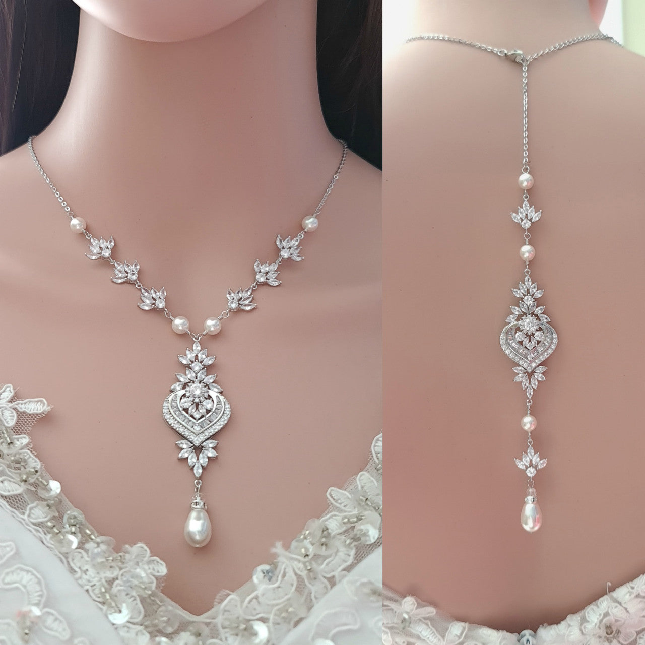 Bridal Necklace with Backdrop for Brides- Rosa