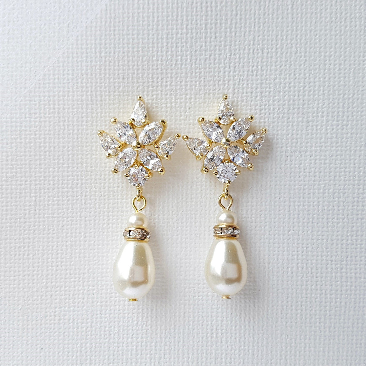 Crystal Bridal Earrings with Pearl Drop- Rosa