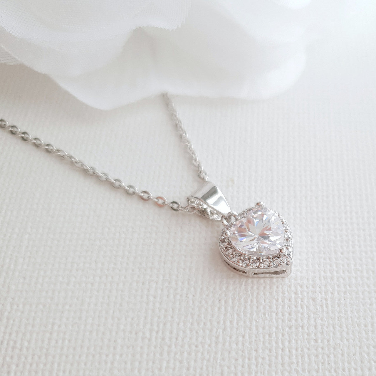 Cubic Zirconia and Silver Heart Necklace for Weddings- Poetry Designs