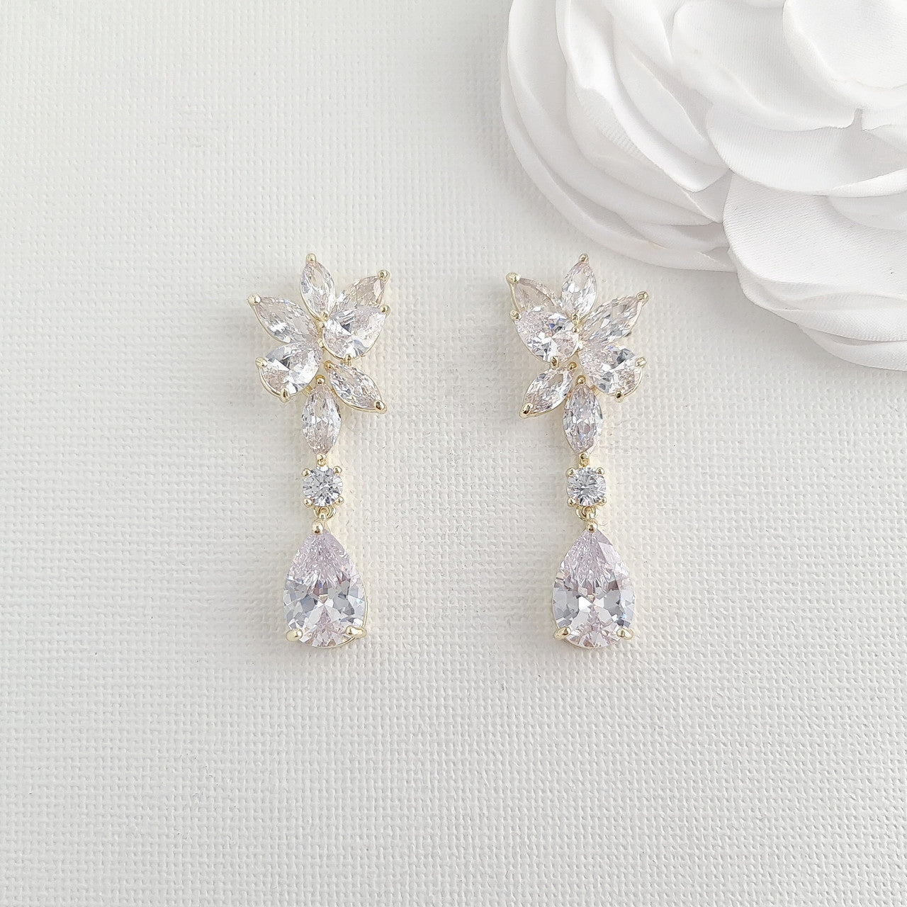 Rose Gold Floral and Teardrop Earrings For Brides-Ivy